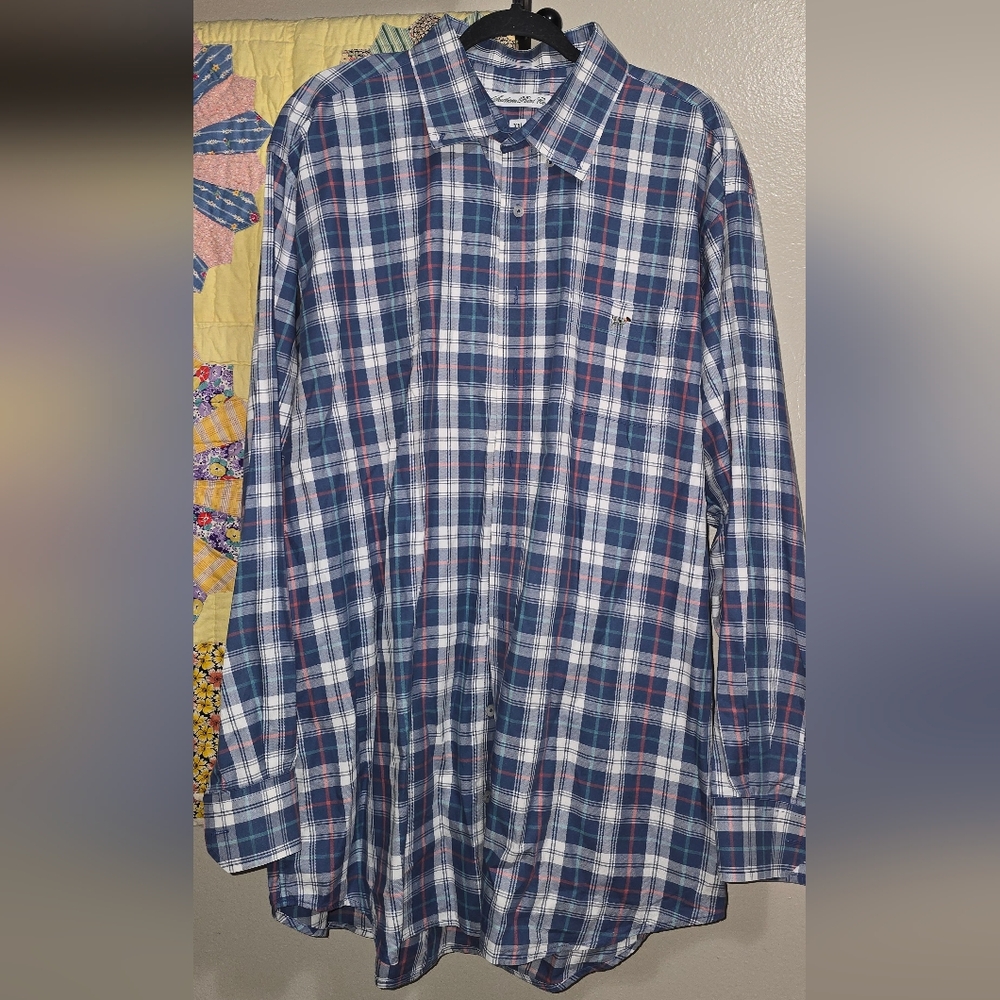 SOUTHERN POINT Navy and White With Pink Stripe Plaid Men's Shirt